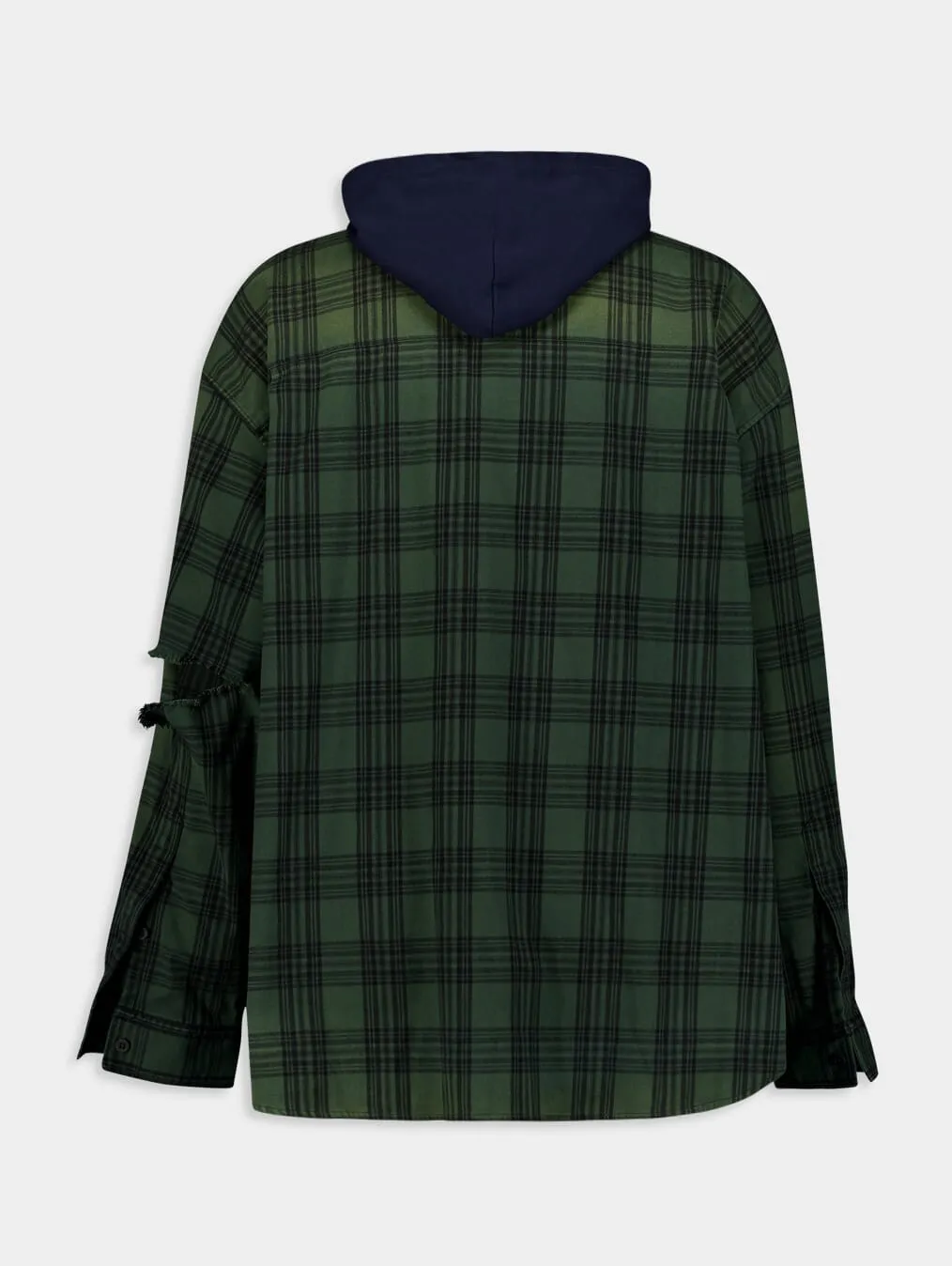 Hooded Check-Print Oversized Shirt