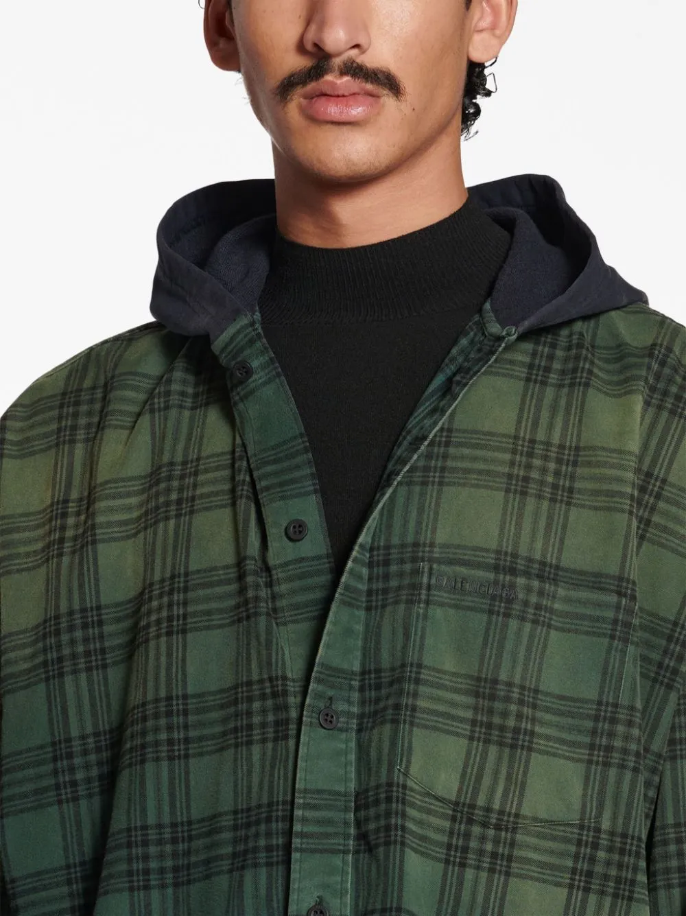 Hooded Check-Print Oversized Shirt