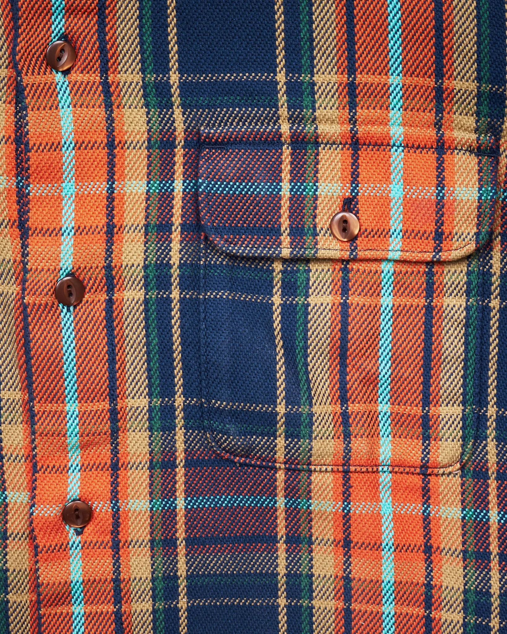 Indigofera Webster Flannel Shirt Heavy Cotton Check Navy / Orange / Brown / Turqouise