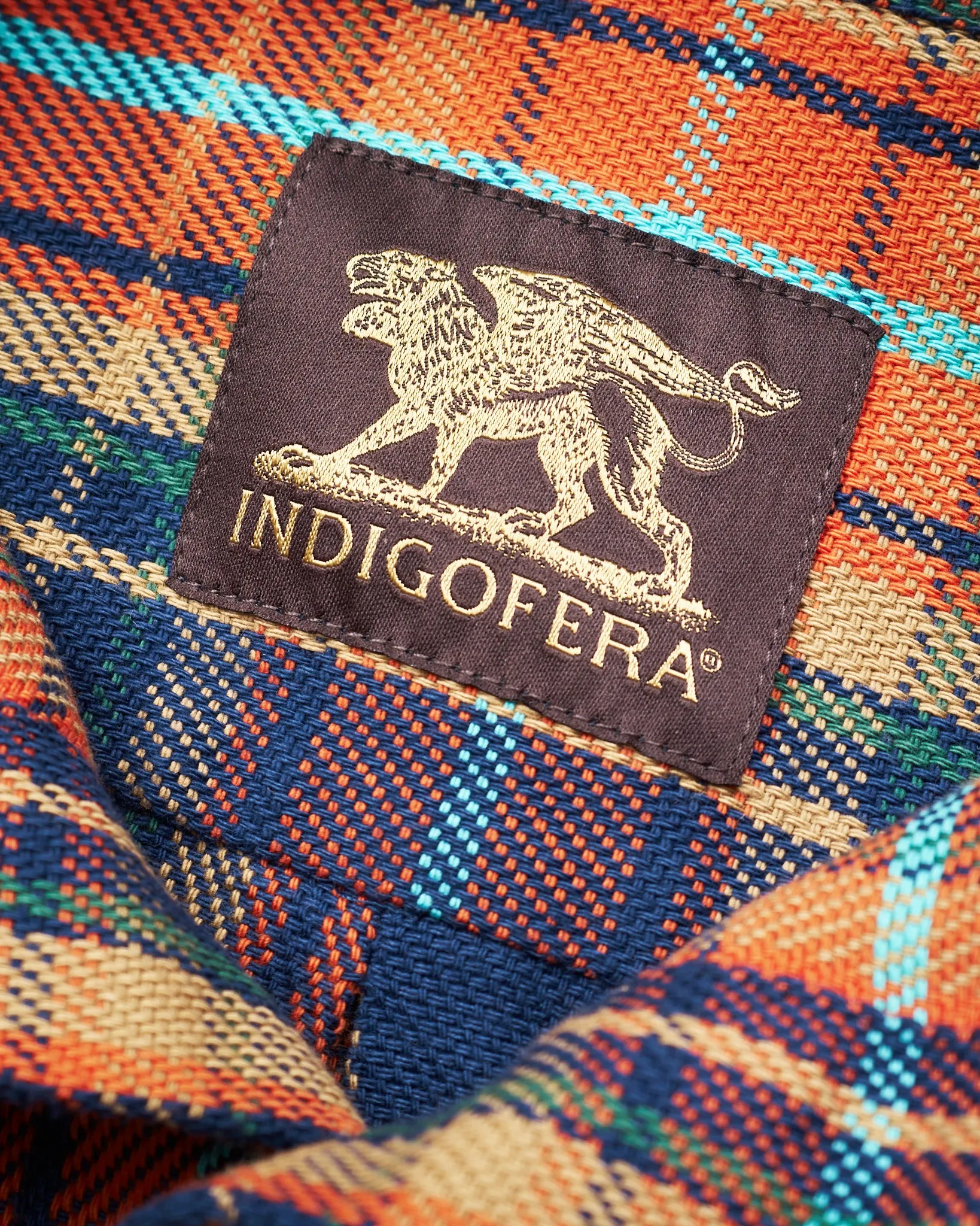 Indigofera Webster Flannel Shirt Heavy Cotton Check Navy / Orange / Brown / Turqouise