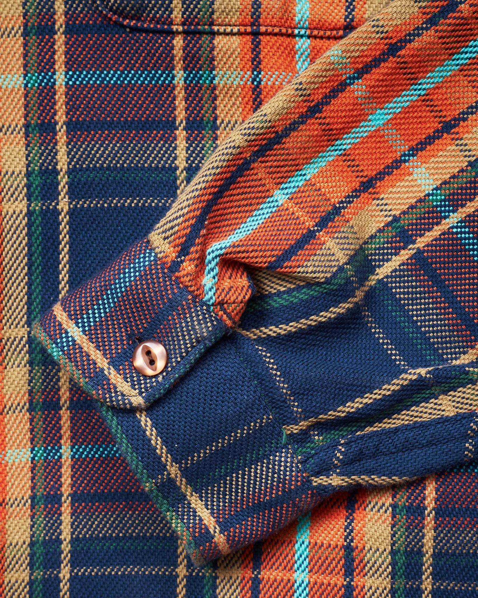 Indigofera Webster Flannel Shirt Heavy Cotton Check Navy / Orange / Brown / Turqouise