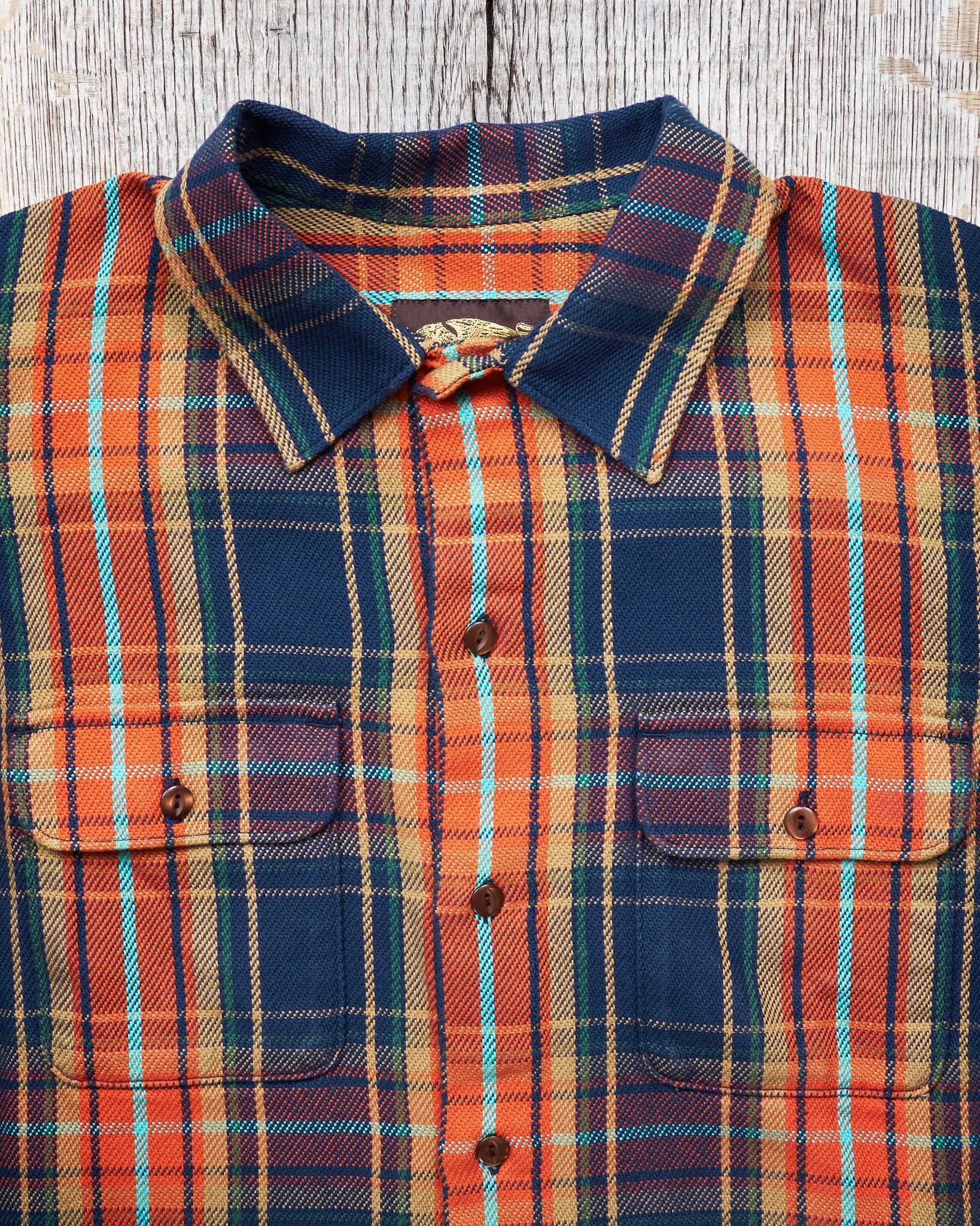 Indigofera Webster Flannel Shirt Heavy Cotton Check Navy / Orange / Brown / Turqouise