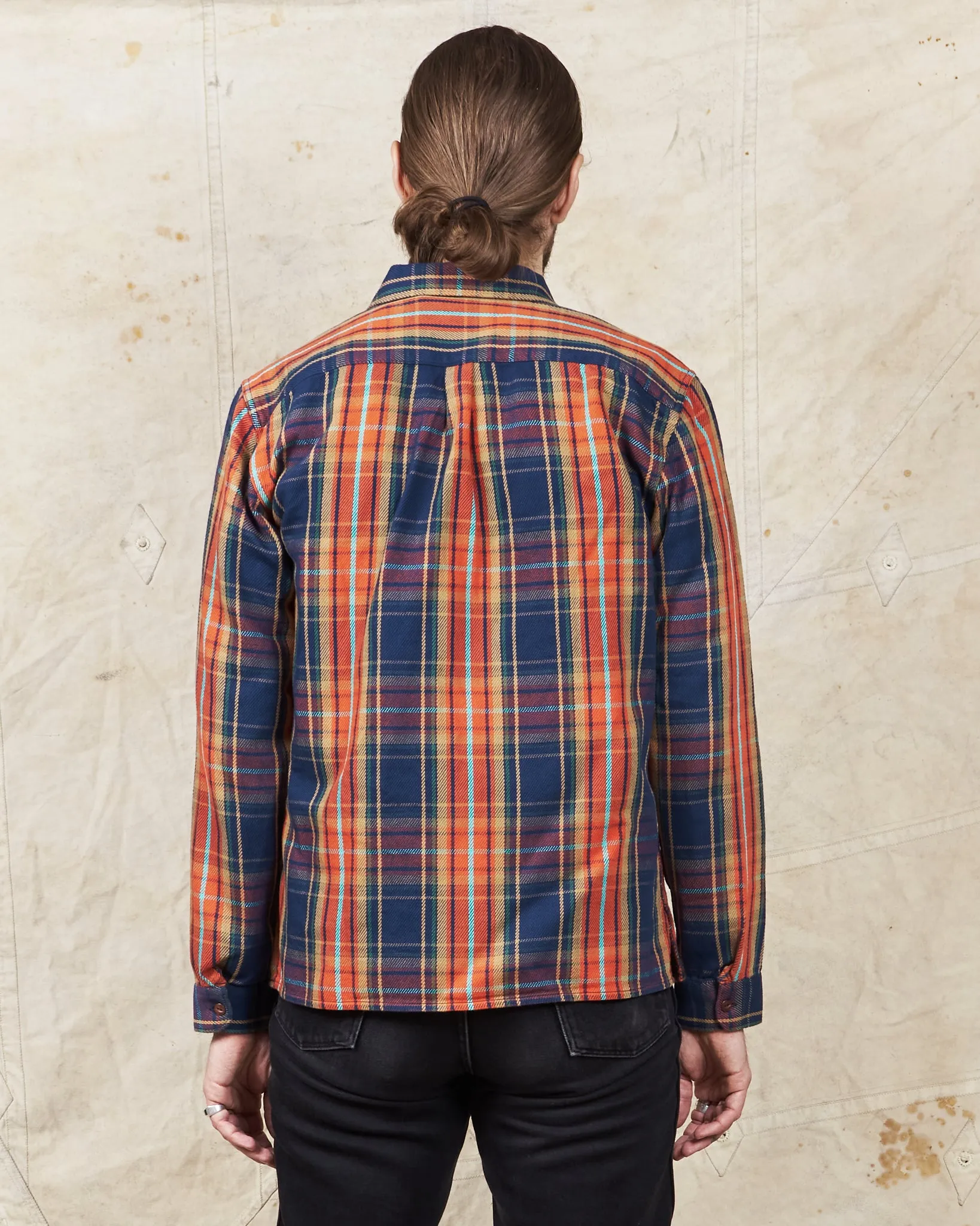 Indigofera Webster Flannel Shirt Heavy Cotton Check Navy / Orange / Brown / Turqouise