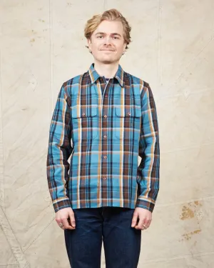 Indigofera Webster Flannel Shirt Twill Check Blue / Gold / Brown / Black
