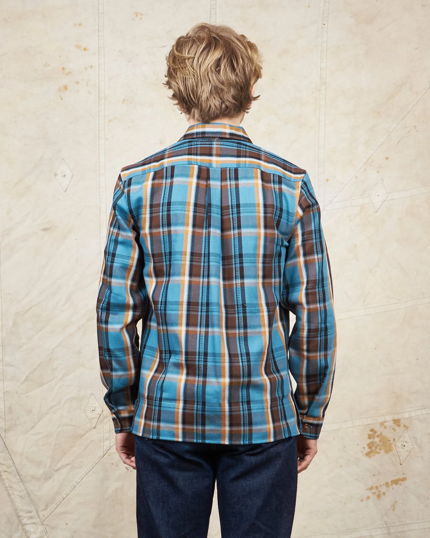 Indigofera Webster Flannel Shirt Twill Check Blue / Gold / Brown / Black