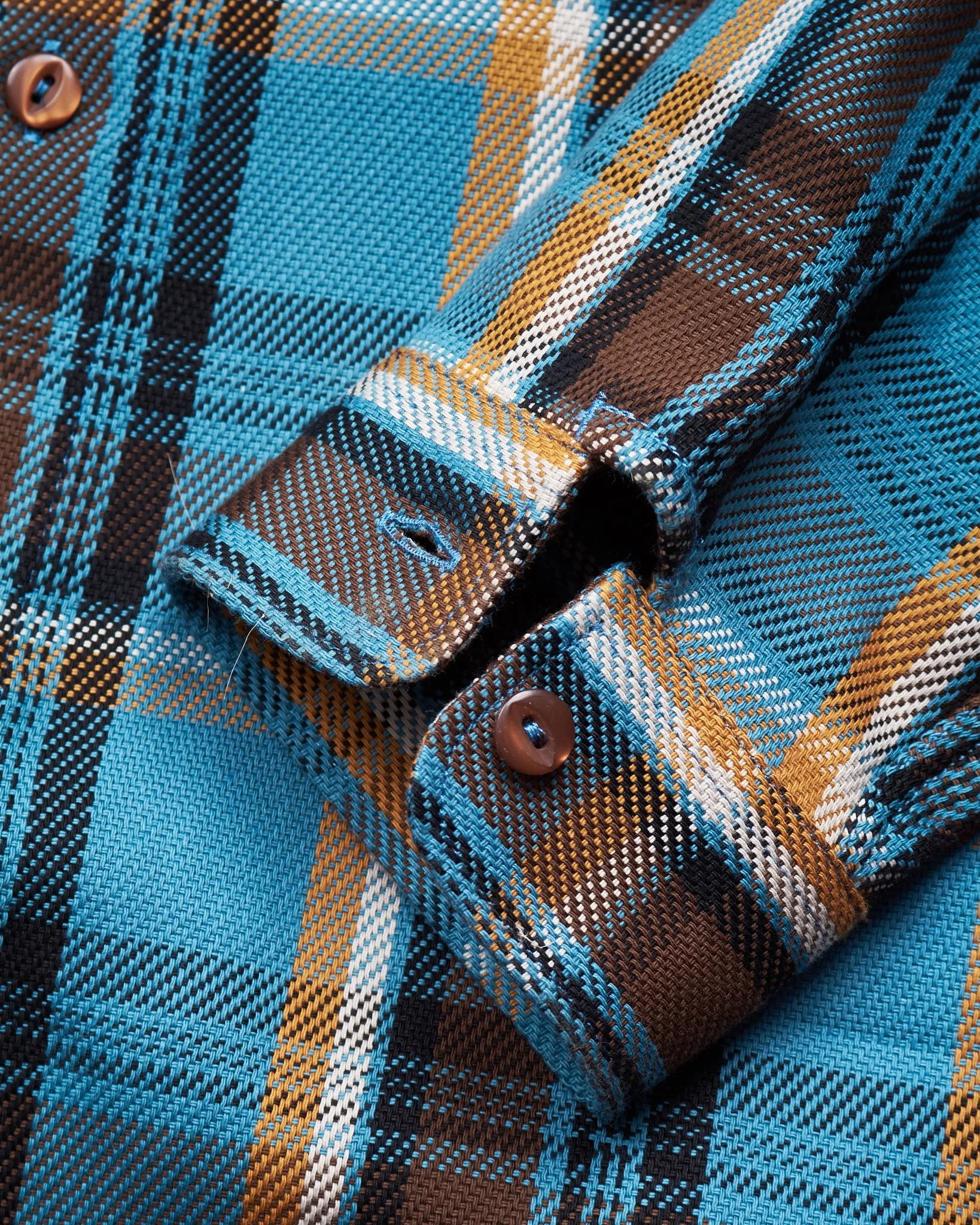 Indigofera Webster Flannel Shirt Twill Check Blue / Gold / Brown / Black