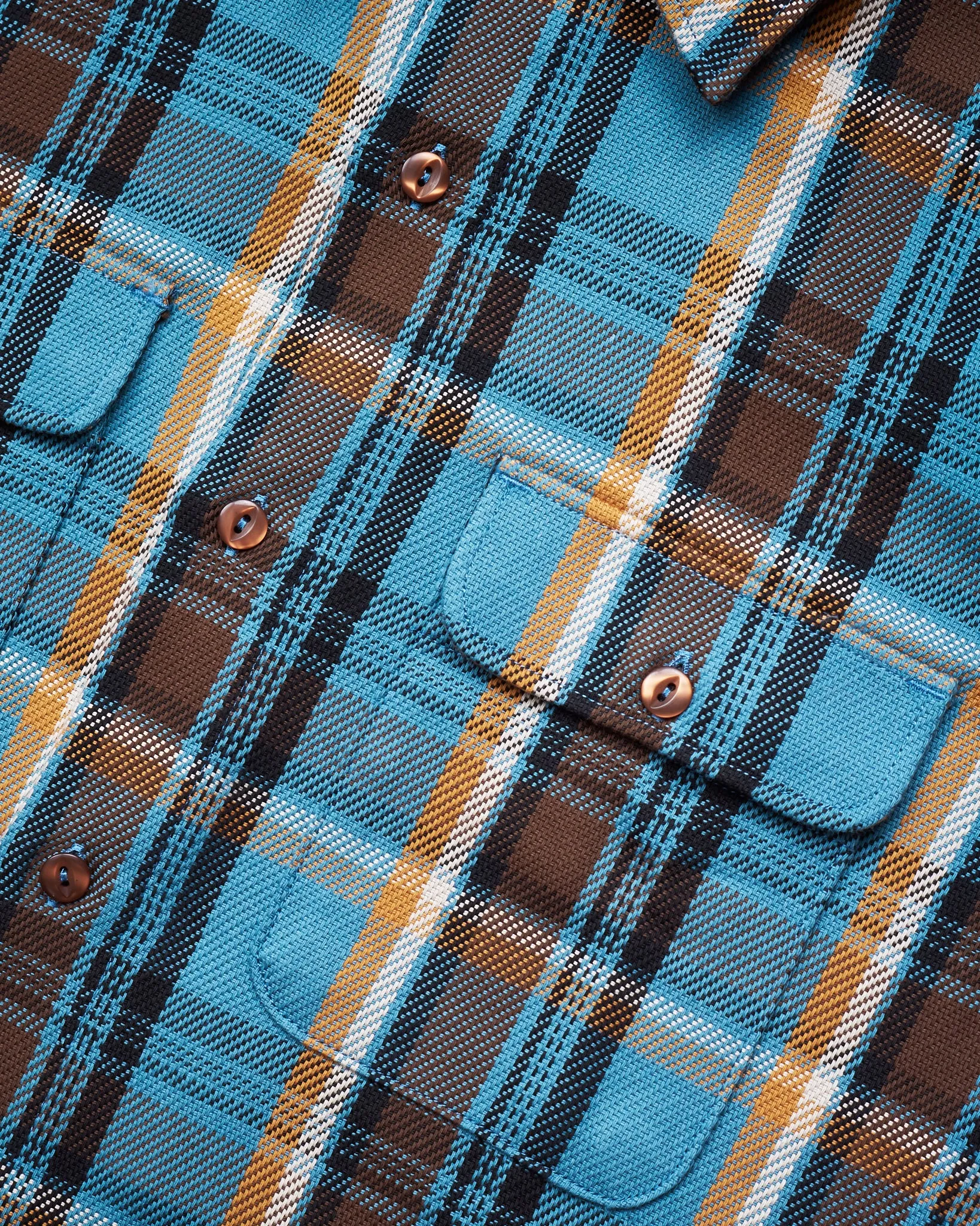 Indigofera Webster Flannel Shirt Twill Check Blue / Gold / Brown / Black