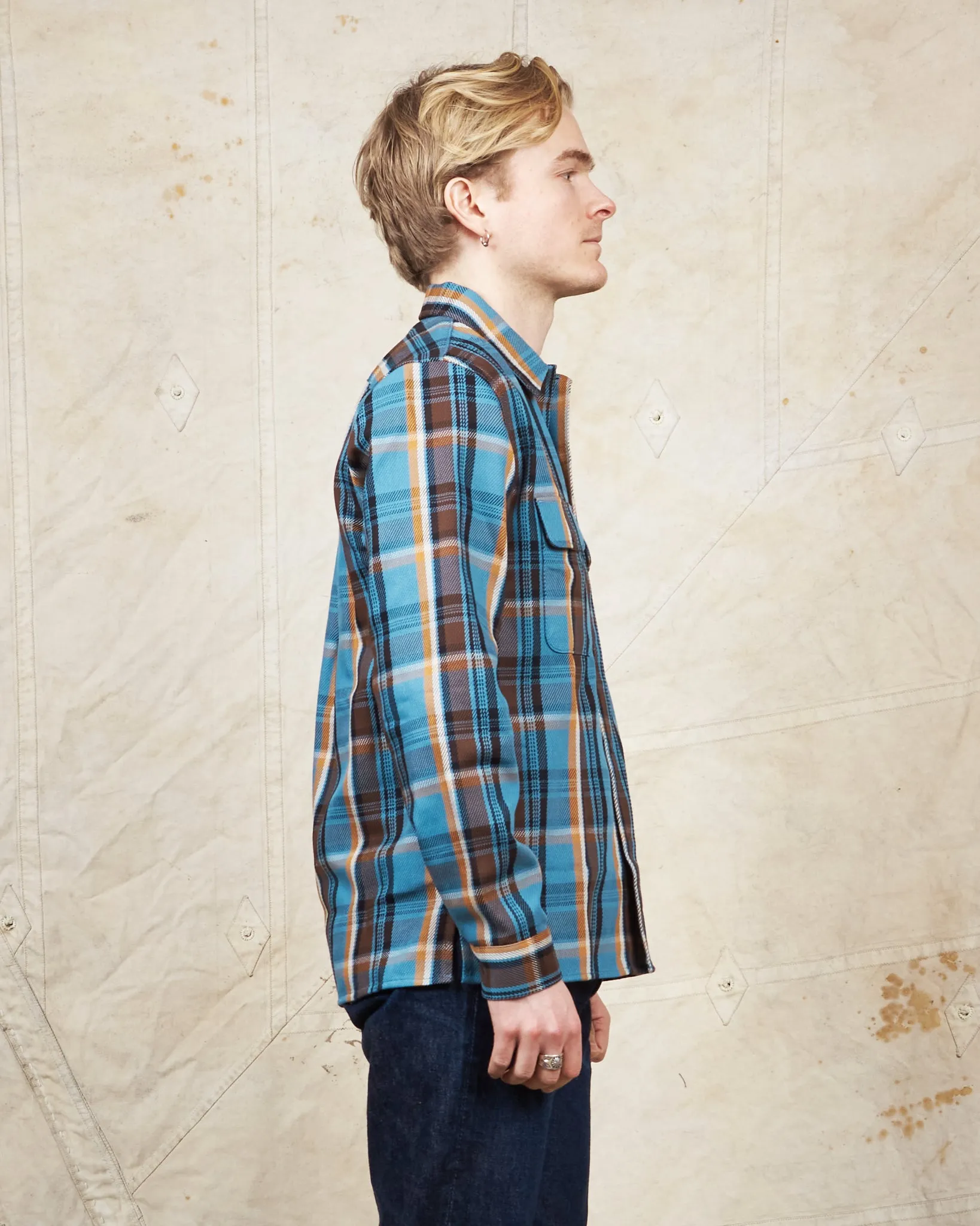 Indigofera Webster Flannel Shirt Twill Check Blue / Gold / Brown / Black