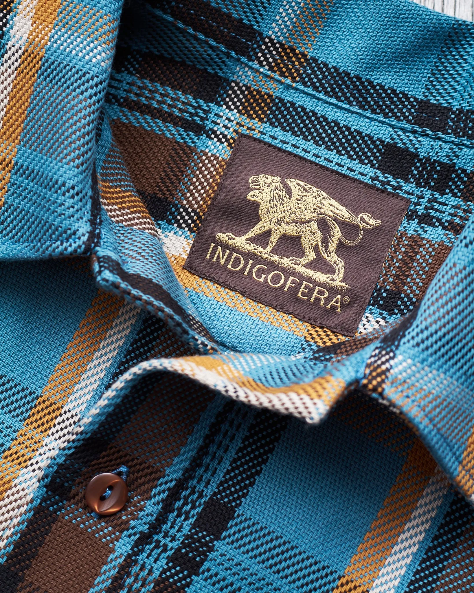 Indigofera Webster Flannel Shirt Twill Check Blue / Gold / Brown / Black