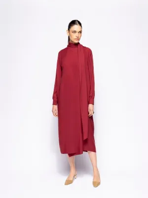 Irys Cabernet Wrap Dress with Collar Tie