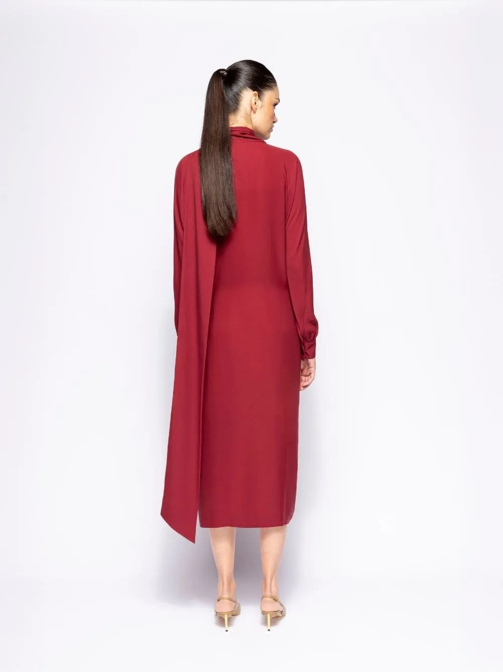 Irys Cabernet Wrap Dress with Collar Tie