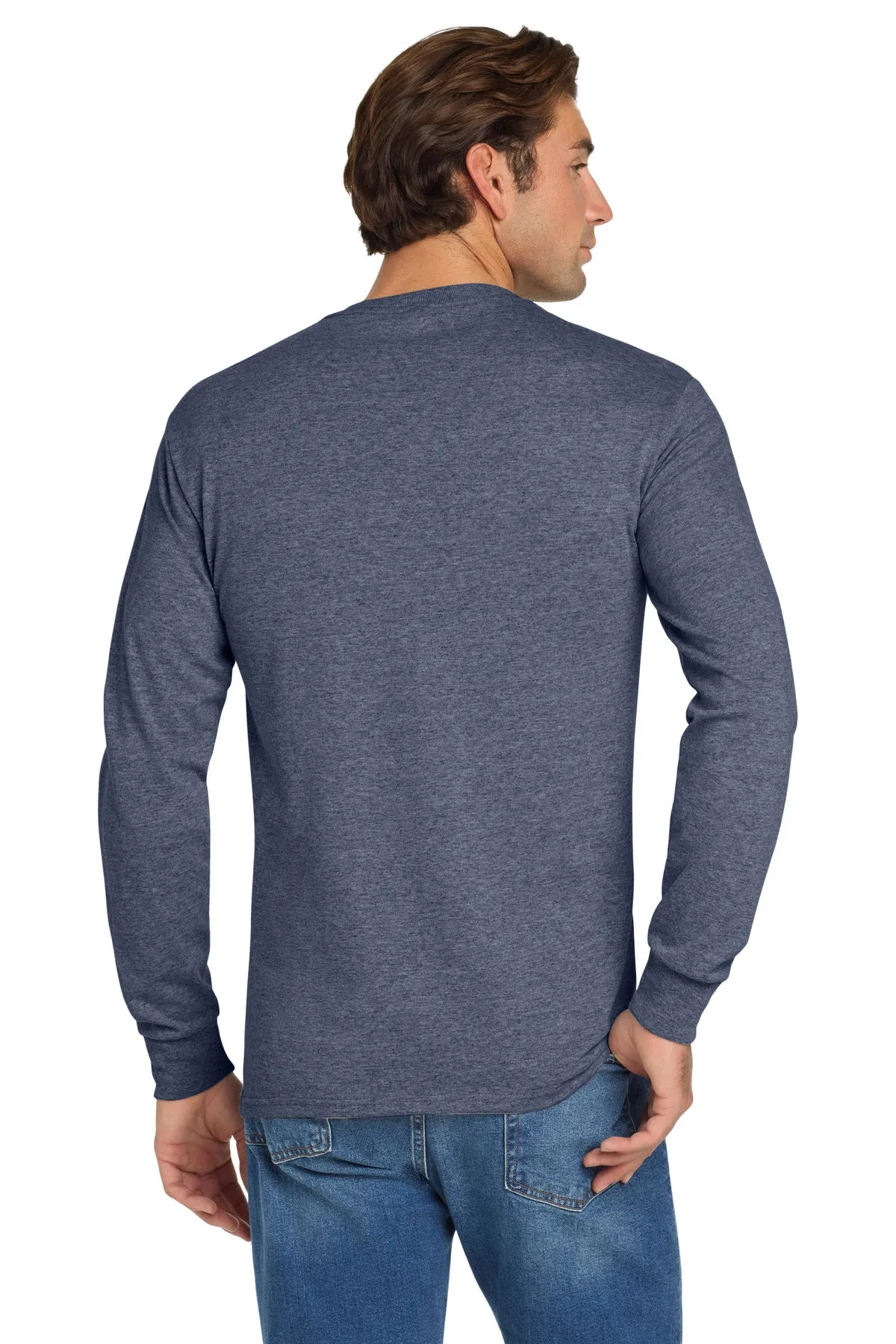 Jerzees Dri-Power 50/50 Cotton/Poly Long Sleeve T-Shirt.  29LS Vintage Heather Navy