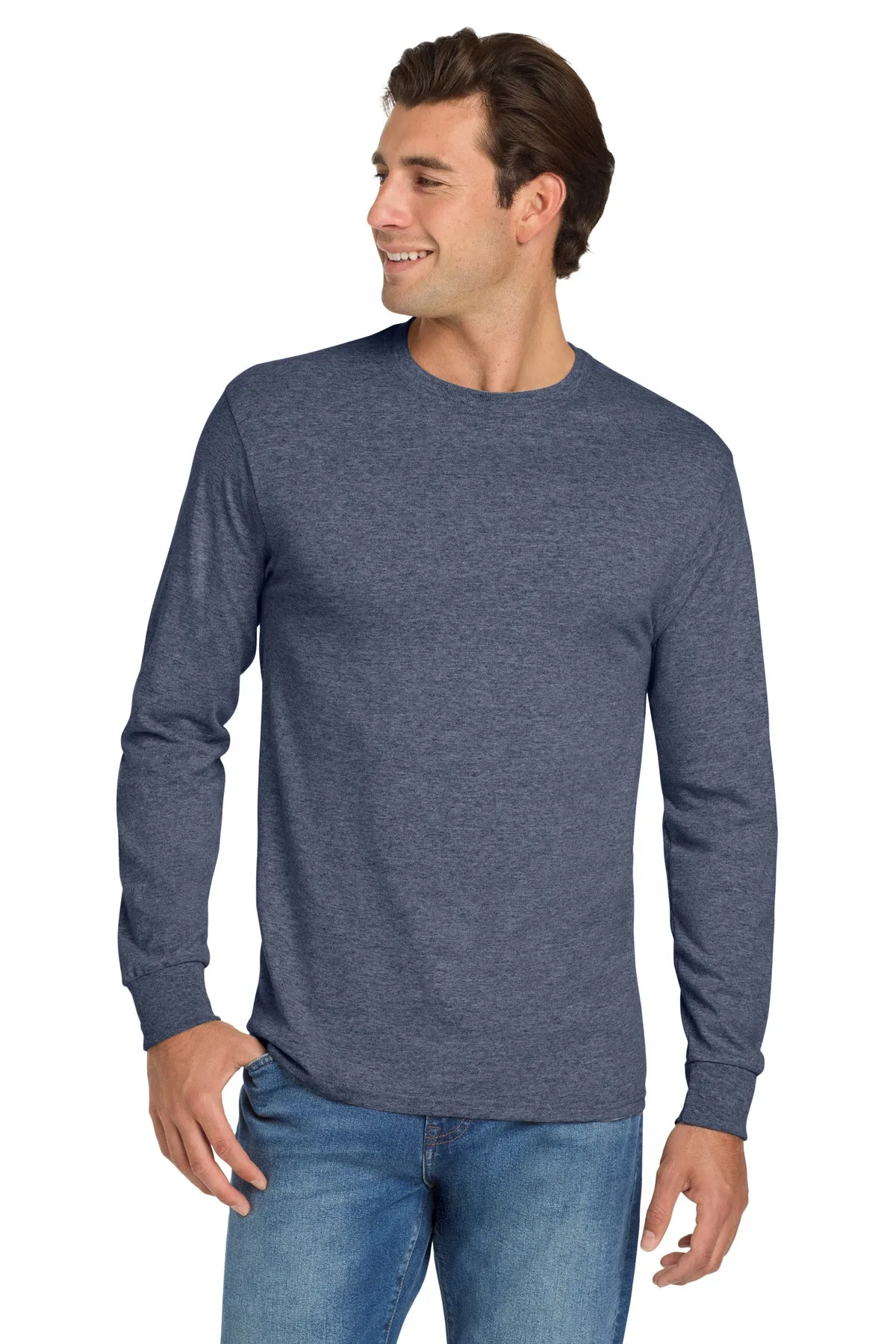 Jerzees Dri-Power 50/50 Cotton/Poly Long Sleeve T-Shirt.  29LS Vintage Heather Navy