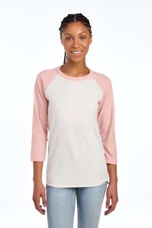 Jerzees Unisex Premium Blend Combed Ring Spun 3/4-Sleeve Raglan 560R Sweet Cream Heather/ Blush Pink