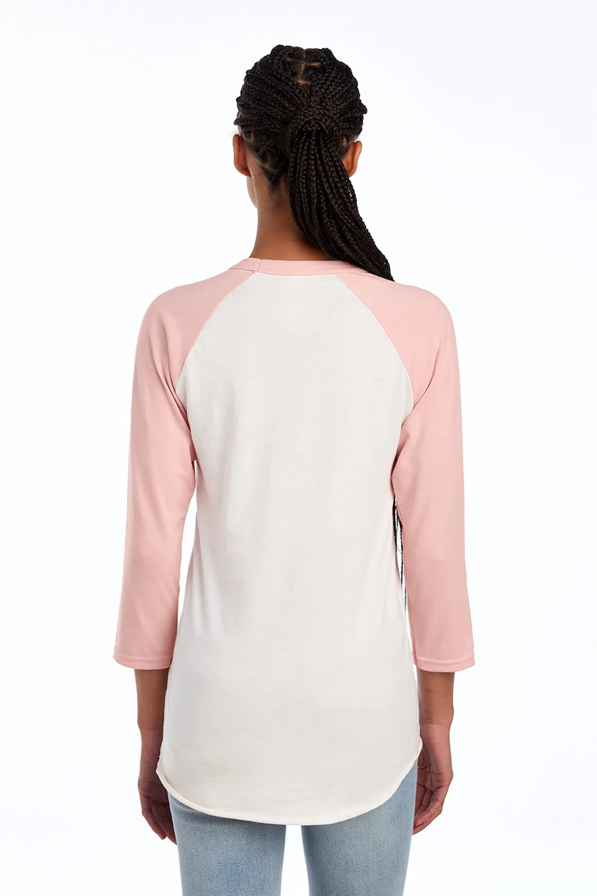 Jerzees Unisex Premium Blend Combed Ring Spun 3/4-Sleeve Raglan 560R Sweet Cream Heather/ Blush Pink