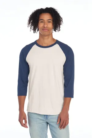 Jerzees Unisex Premium Blend Combed Ring Spun 3/4-Sleeve Raglan 560R Sweet Cream Heather/ Indigo Heather