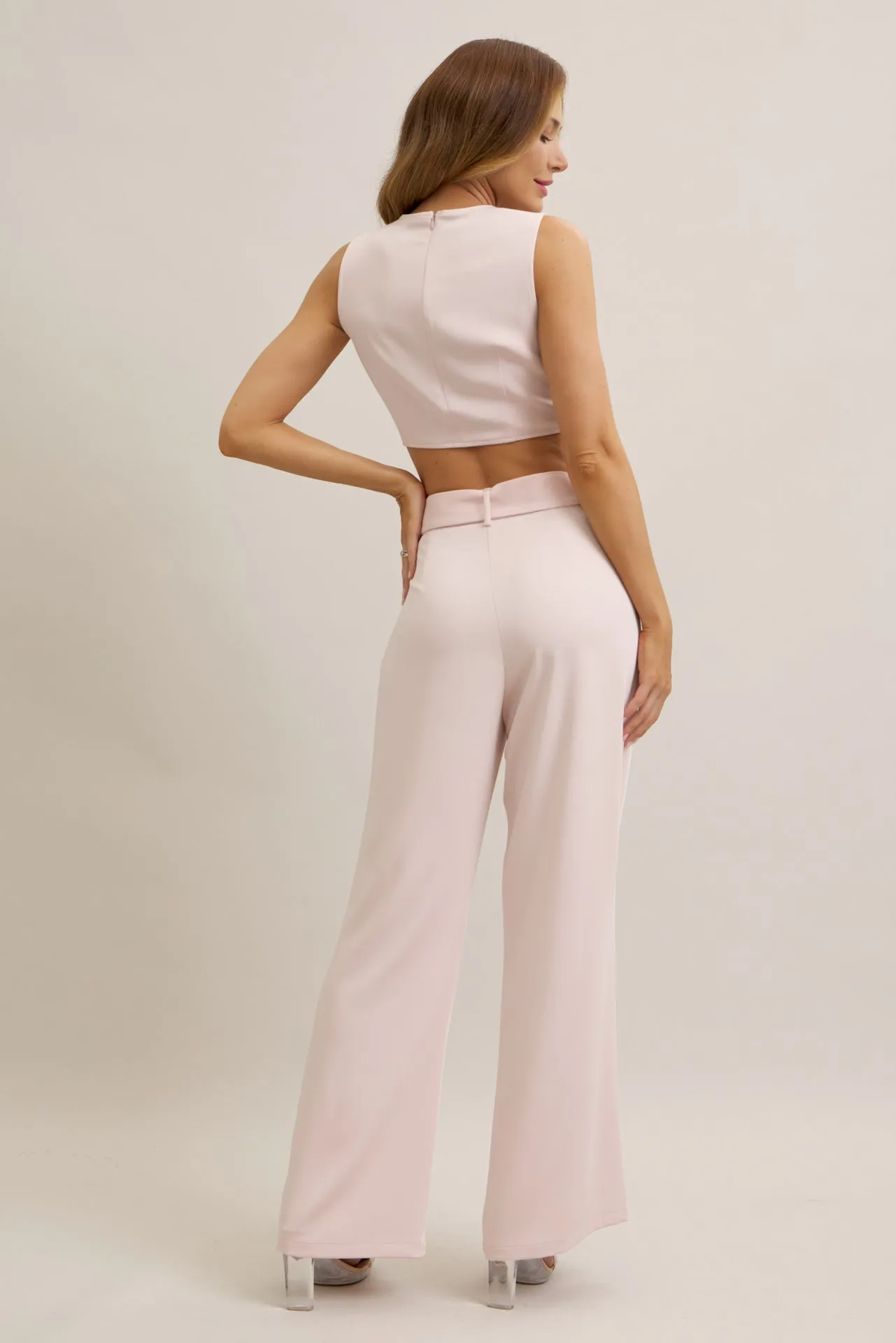 Keeping It Smart Woven Sleeveless Crop Wrap Top and Pants With Belt Set