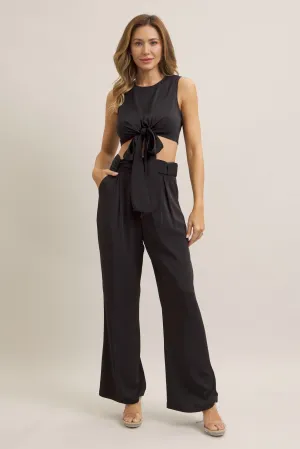 Keeping It Smart Woven Sleeveless Crop Wrap Top and Pants With Belt Set