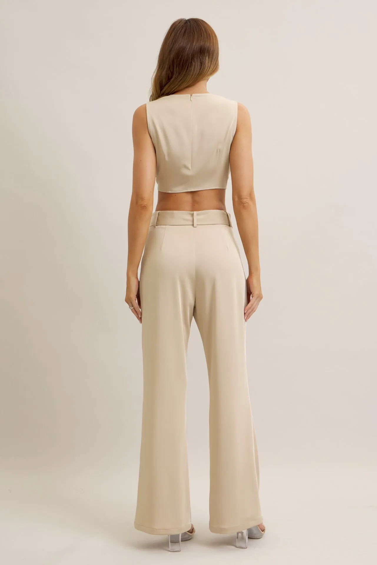 Keeping It Smart Woven Sleeveless Crop Wrap Top and Pants With Belt Set