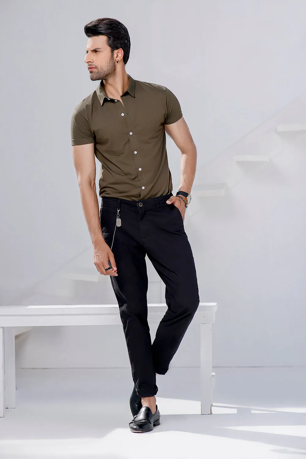 Khaki Green Half Sleeves Jersey Shirt