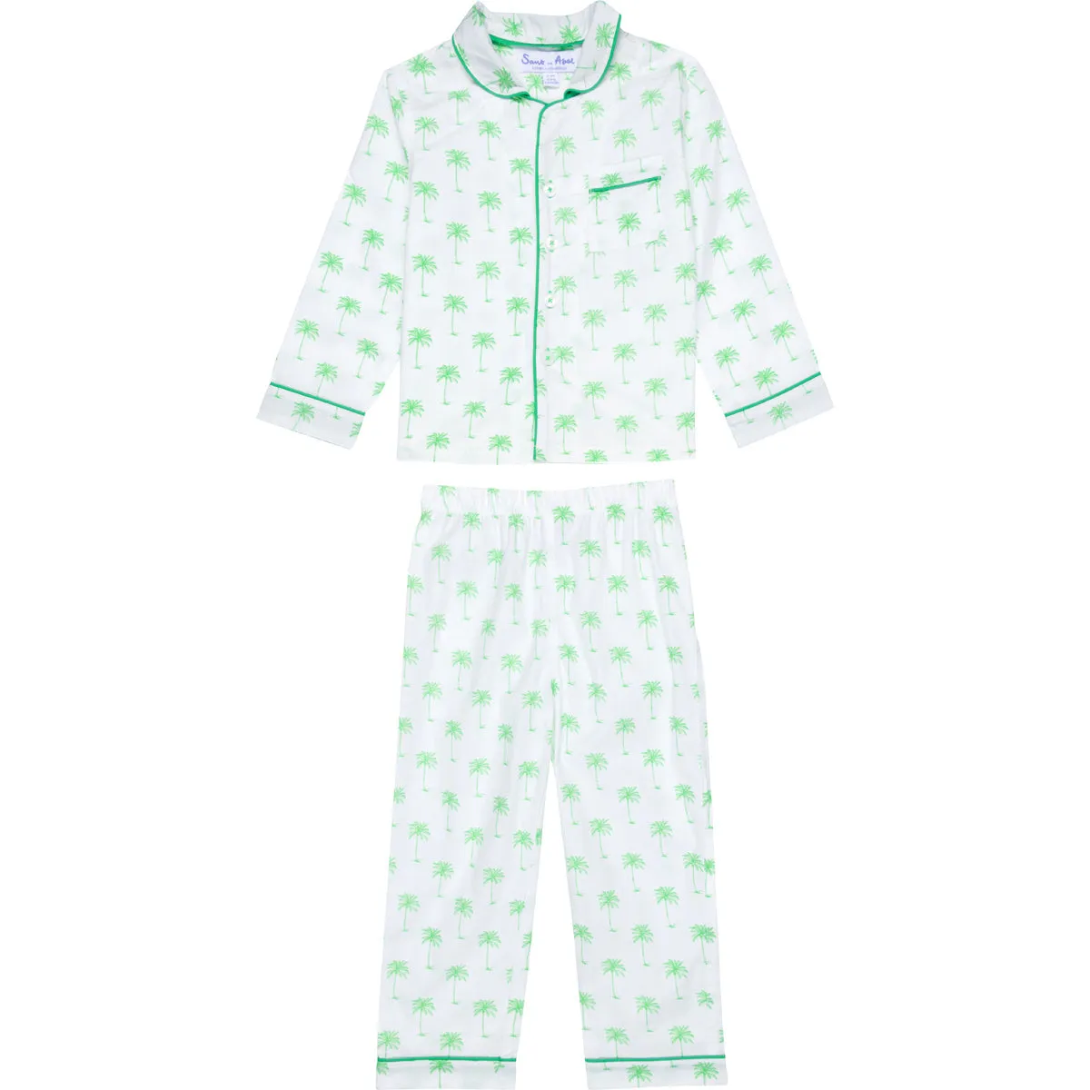 Kids Green Palm Tree Long PJ Set