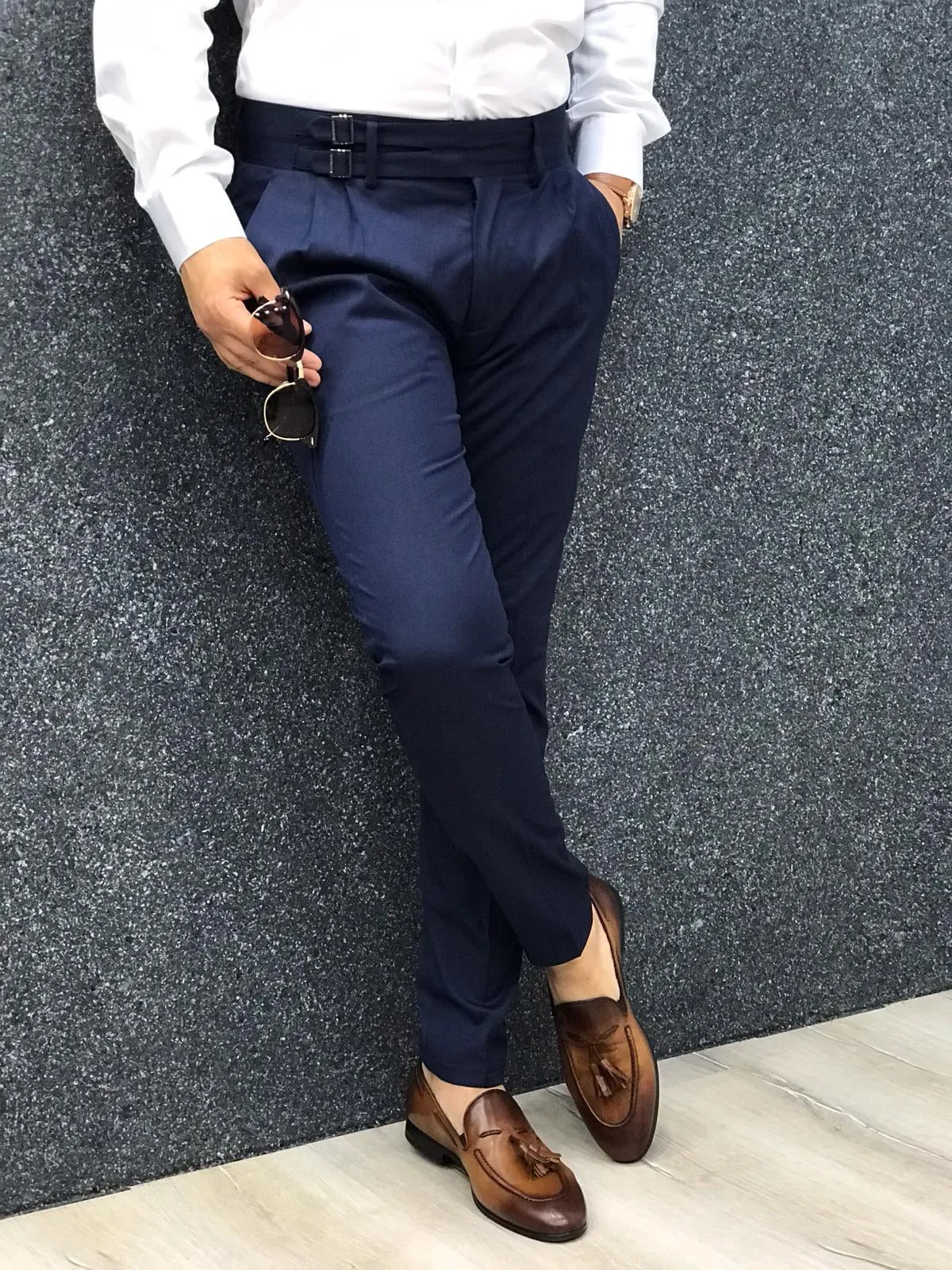 Kingston Navy Corset Belted Pleated Pants