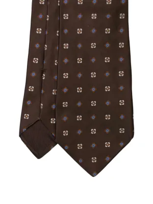 Kiton 5-Fold Chocolate Brown & Light Blue Silk Geometric Pattern Tie