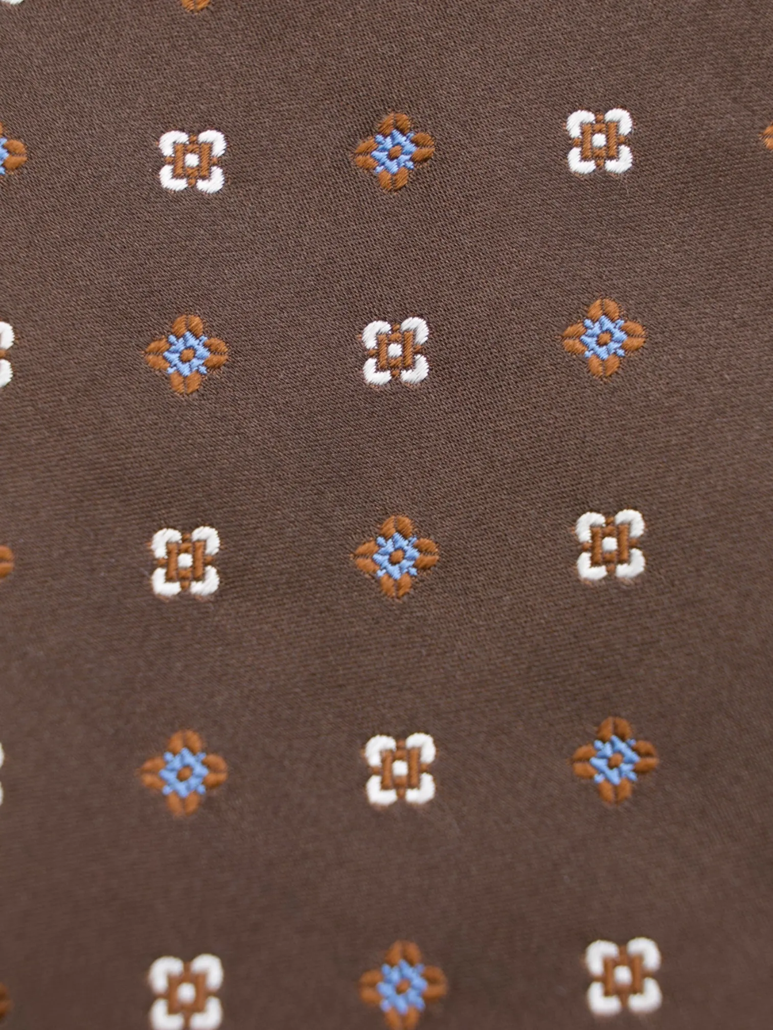 Kiton 5-Fold Chocolate Brown & Light Blue Silk Geometric Pattern Tie