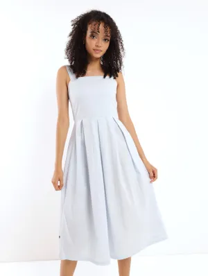 Ladies Poplin Sueded Summer Strappy Dress - Light Blue