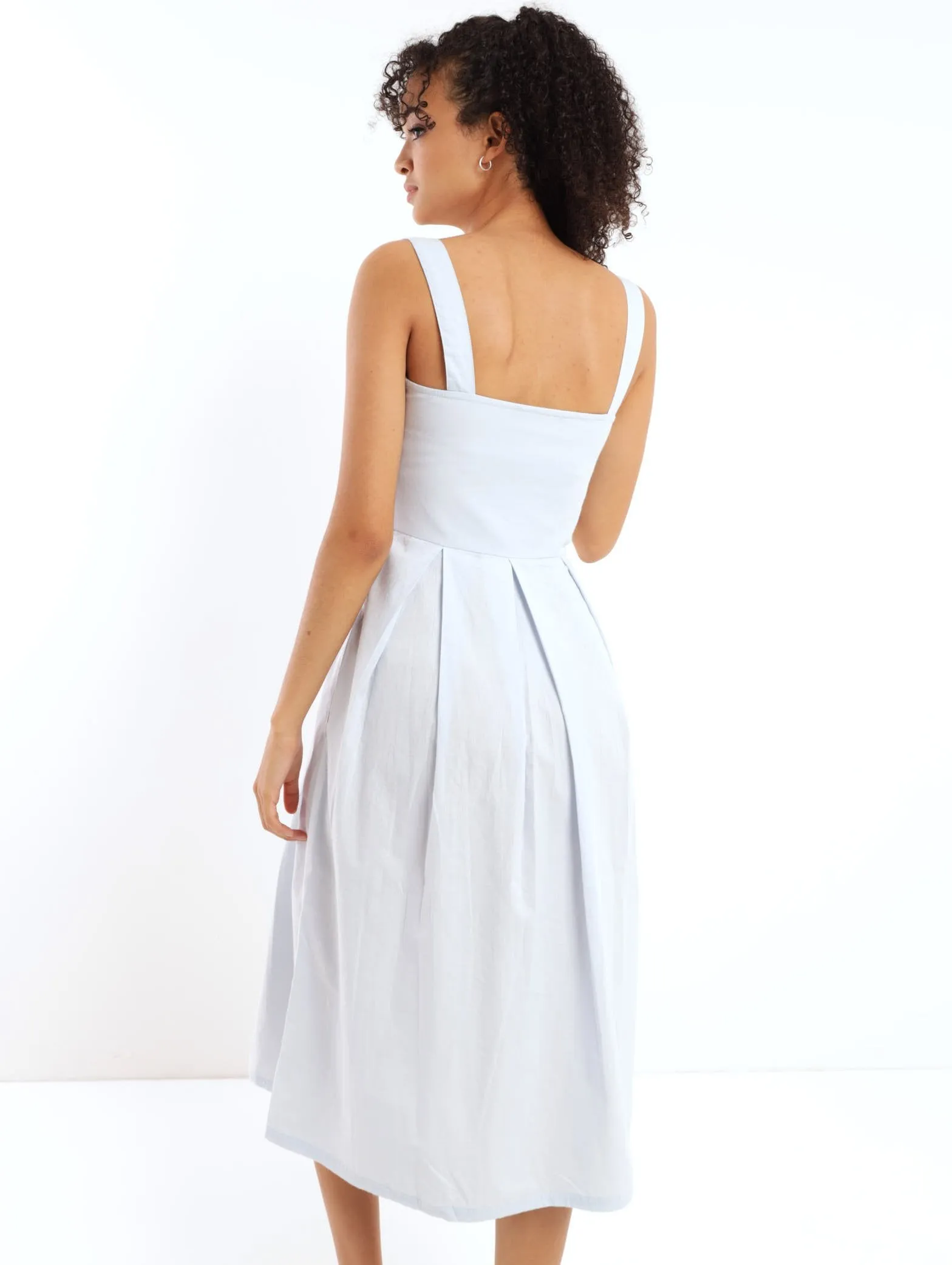Ladies Poplin Sueded Summer Strappy Dress - Light Blue