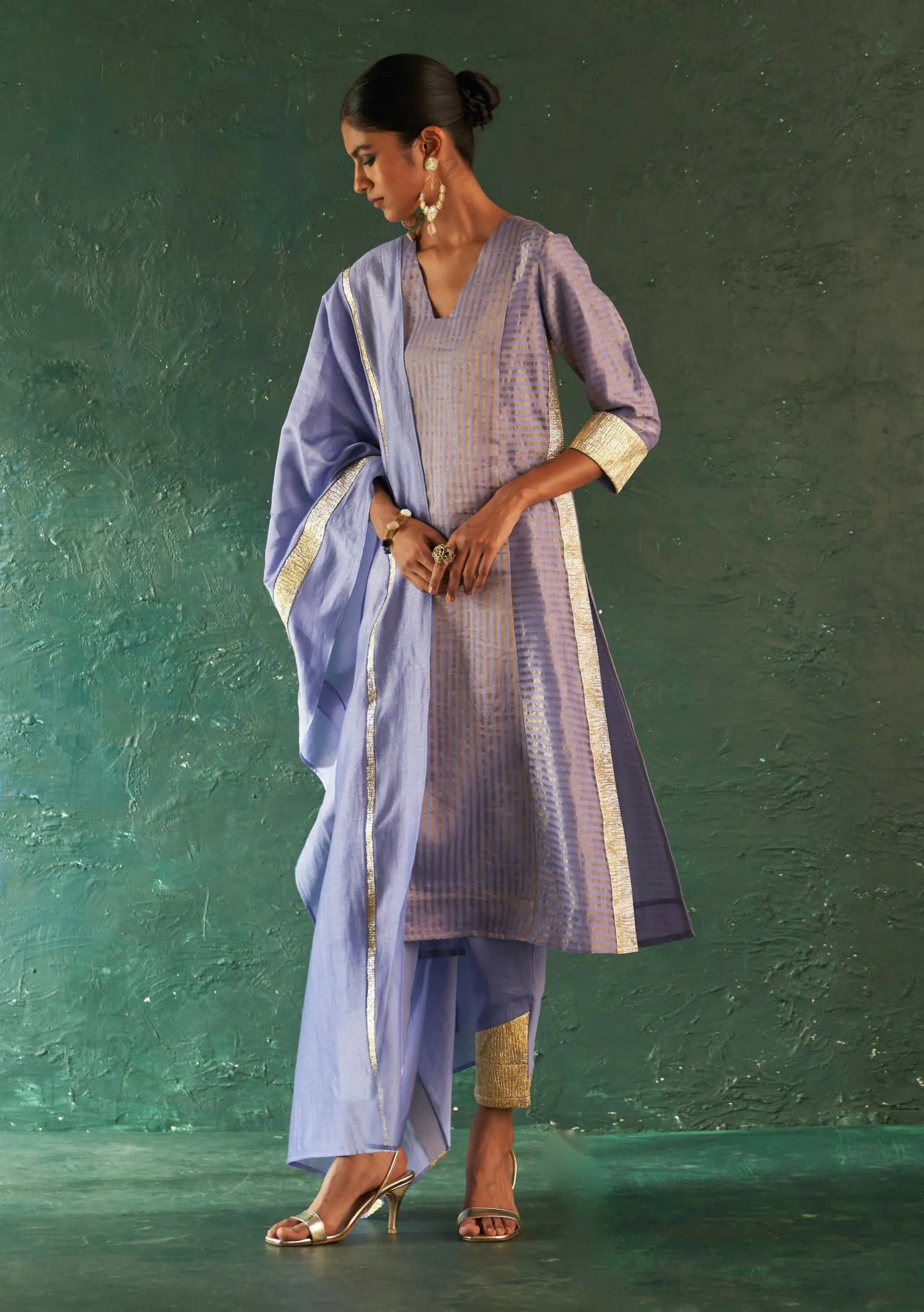 Lavender classic tissue kurta set