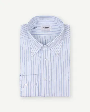 Light Blue Shadow Stripe Cotton Linen Button Down Shirt