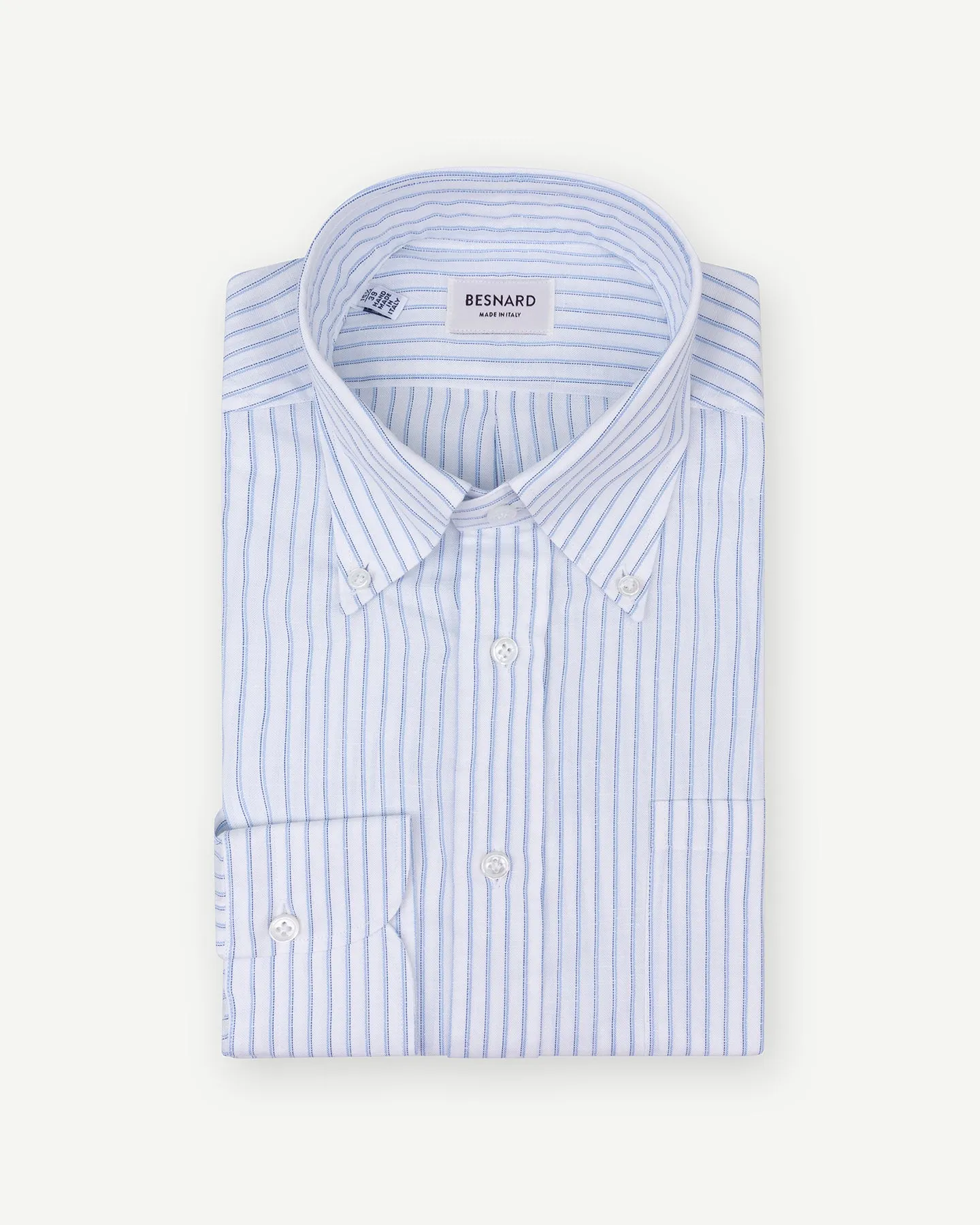 Light Blue Shadow Stripe Cotton Linen Button Down Shirt