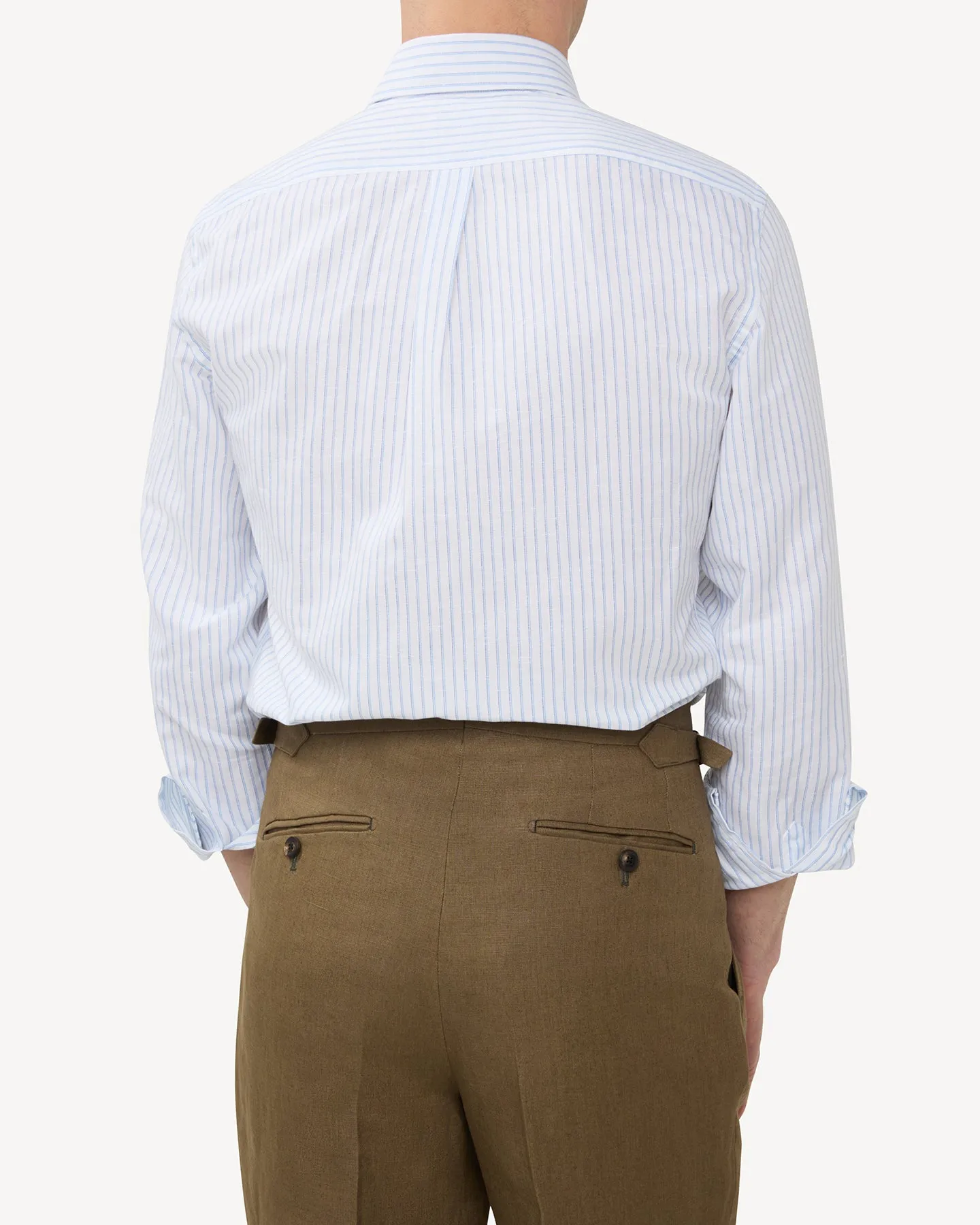Light Blue Shadow Stripe Cotton Linen Button Down Shirt