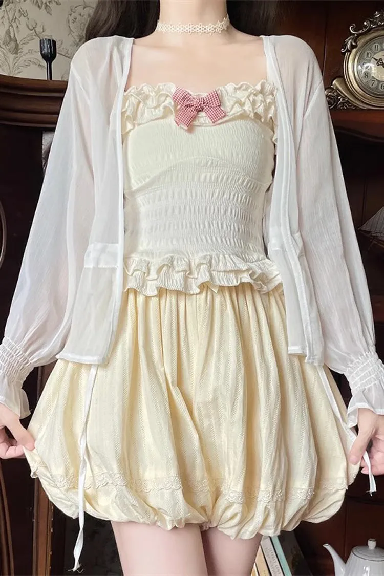 Light Yellow High Waisted Bowknot Sweet Lolita Leggings