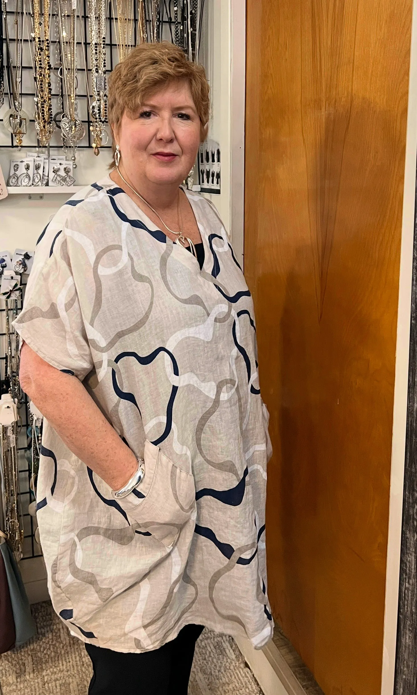 Linen Abstract V-Neck Tunic 2 colours