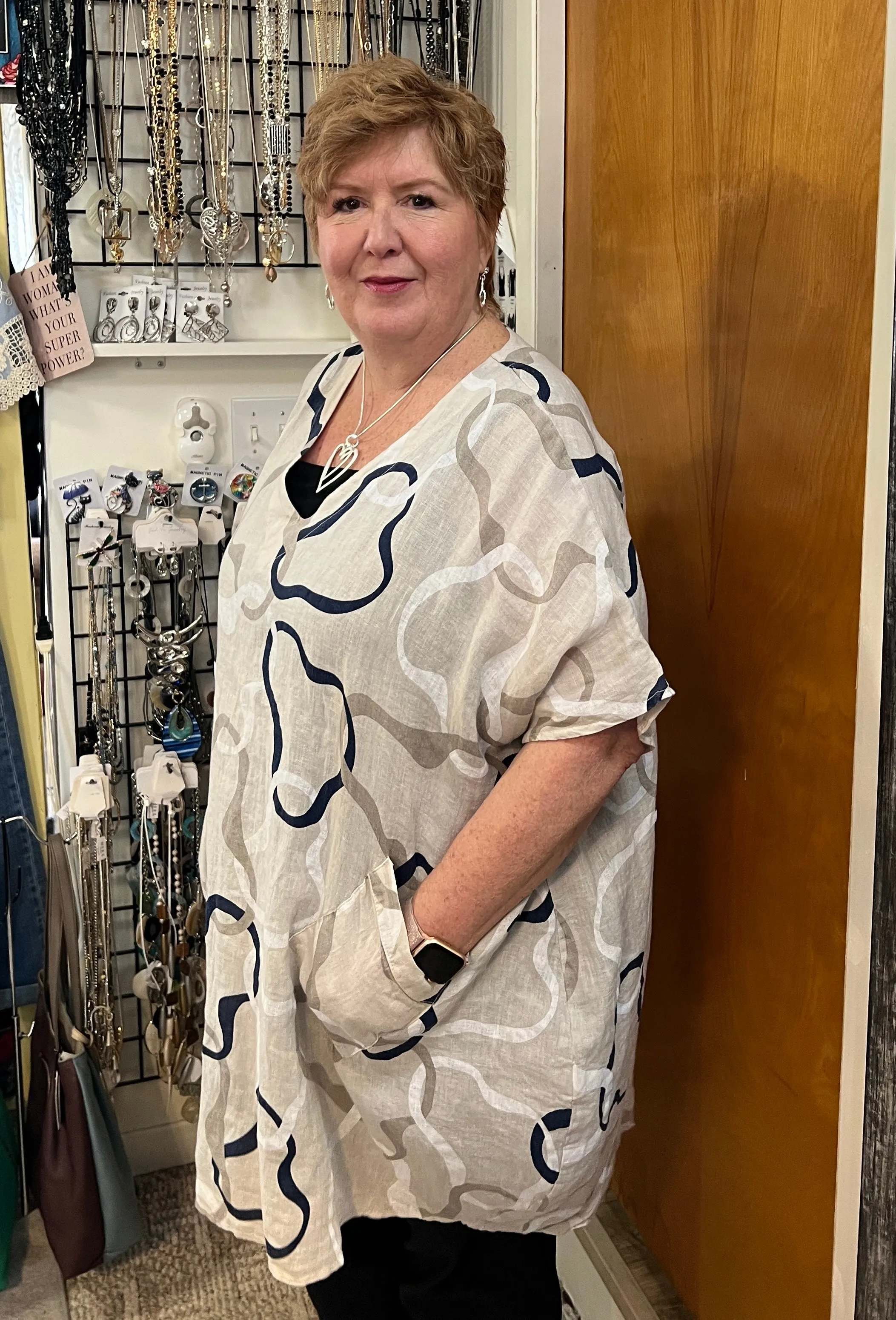 Linen Abstract V-Neck Tunic 2 colours