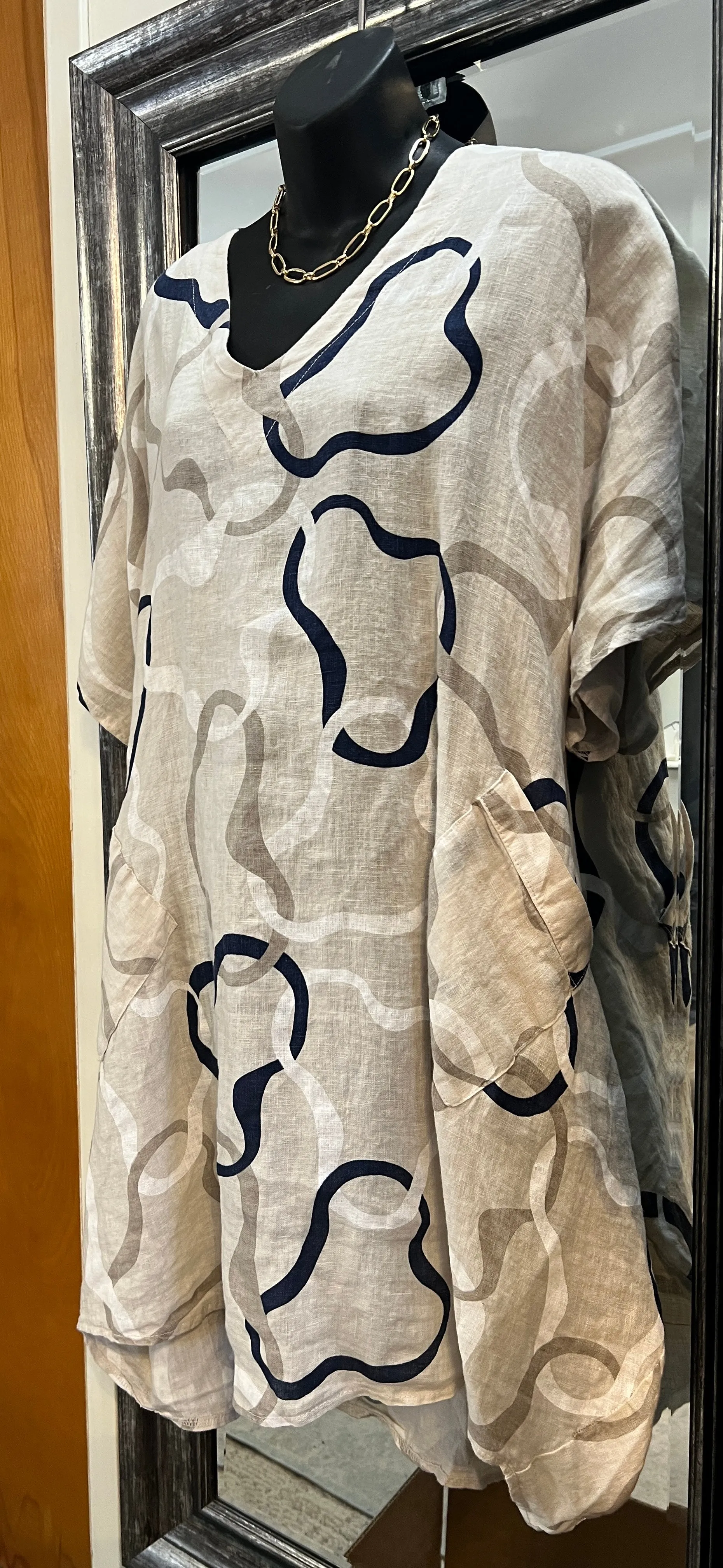 Linen Abstract V-Neck Tunic 2 colours