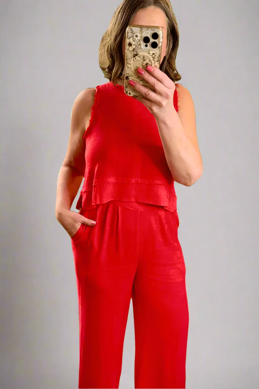Linen Tank Wide Leg Set