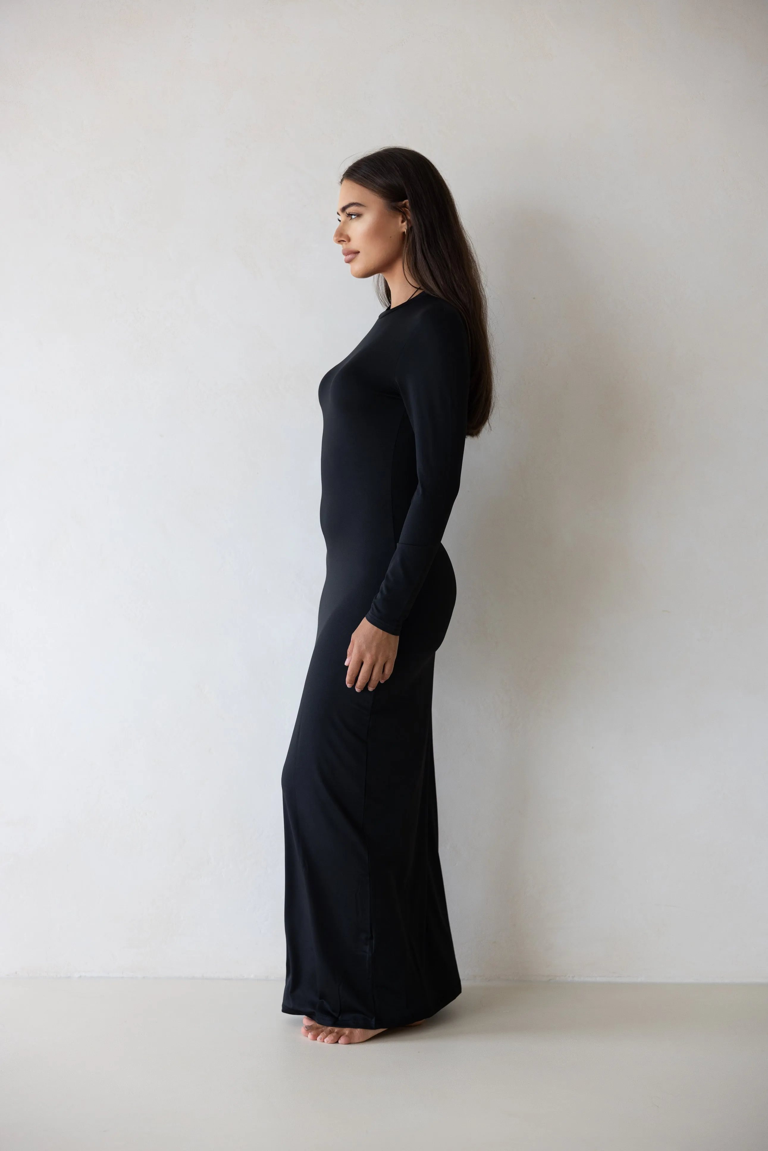 Luxe Slip Dress Low Neck Midnight