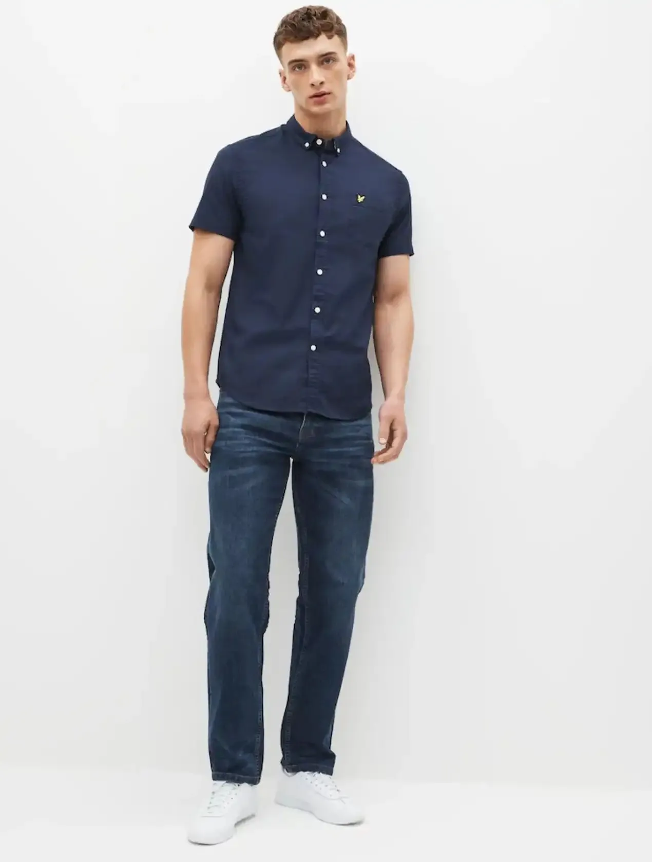 Lyle & Scott Mens Short Sleeve Oxford Shirt Navy