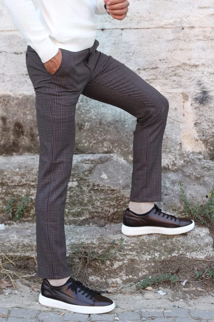 Lynn Camel Slim Fit Plaid Pants
