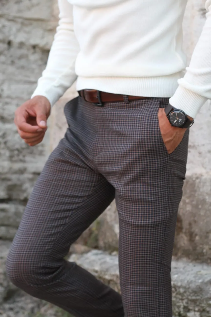 Lynn Camel Slim Fit Plaid Pants