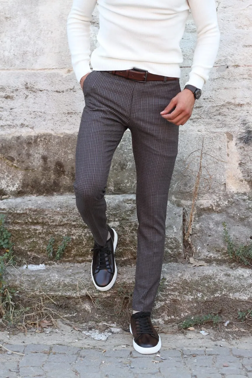 Lynn Camel Slim Fit Plaid Pants
