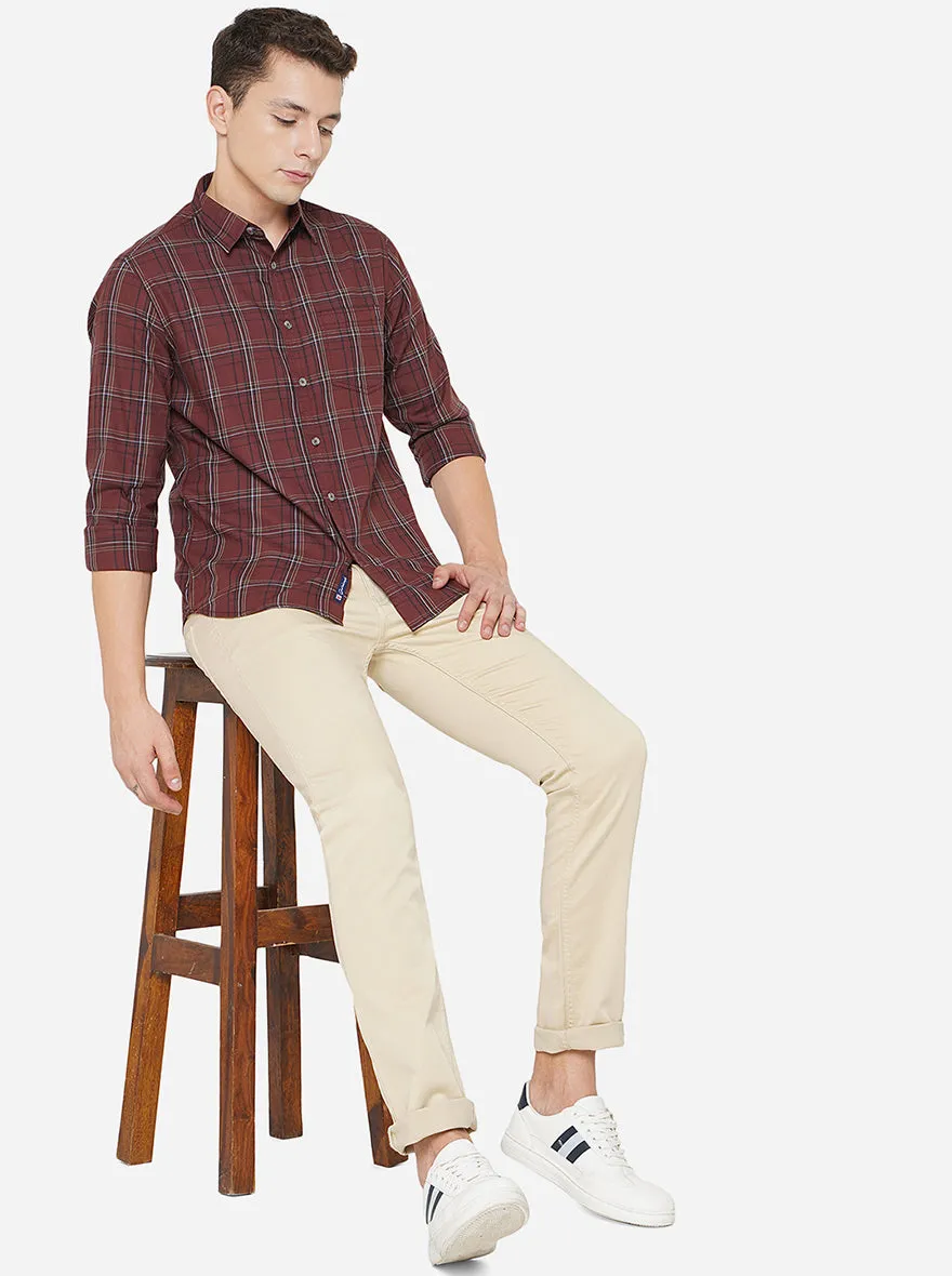 Maroon Checked Slim Fit Semi Casual Shirt | Greenfibre