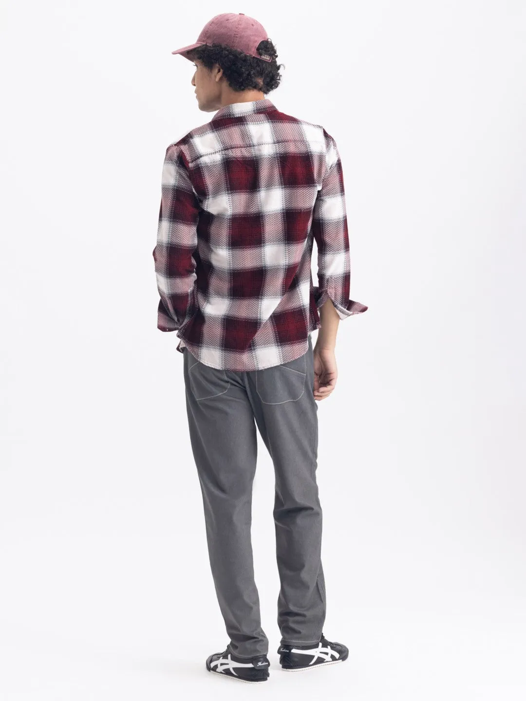 Maroon Corduroy Flannel Checks Shirt