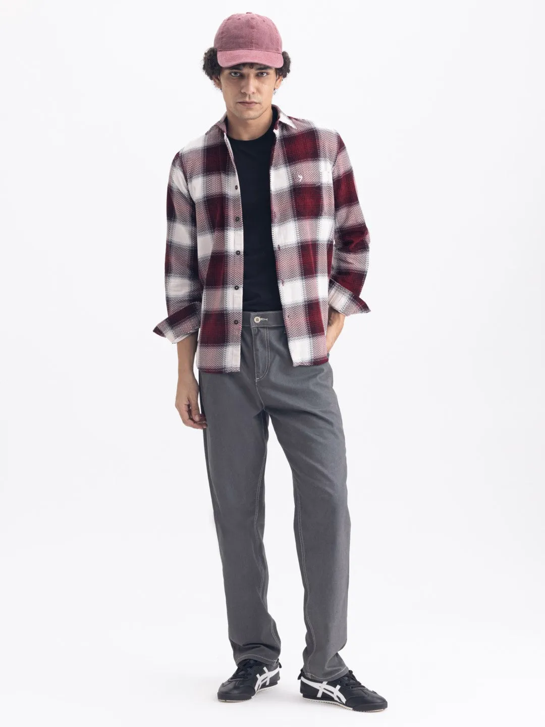 Maroon Corduroy Flannel Checks Shirt