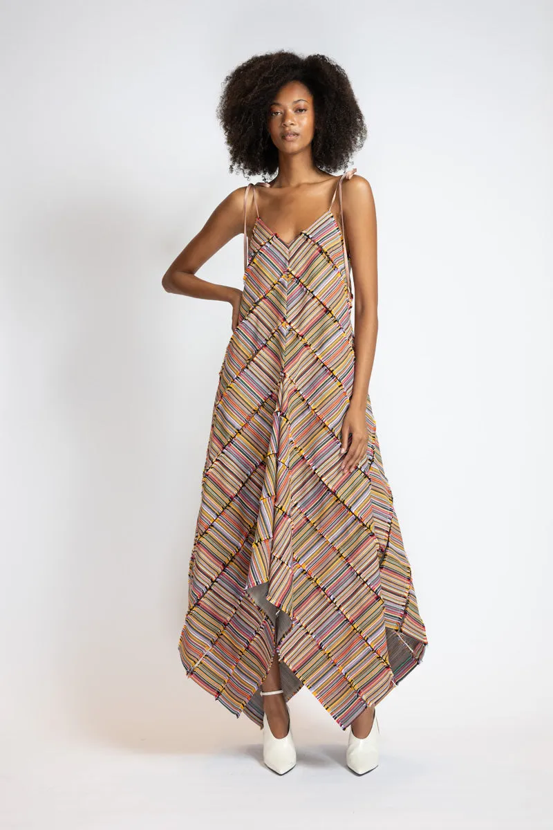 Mashru Jacquard And Tulle Panelled Trapeze Dress
