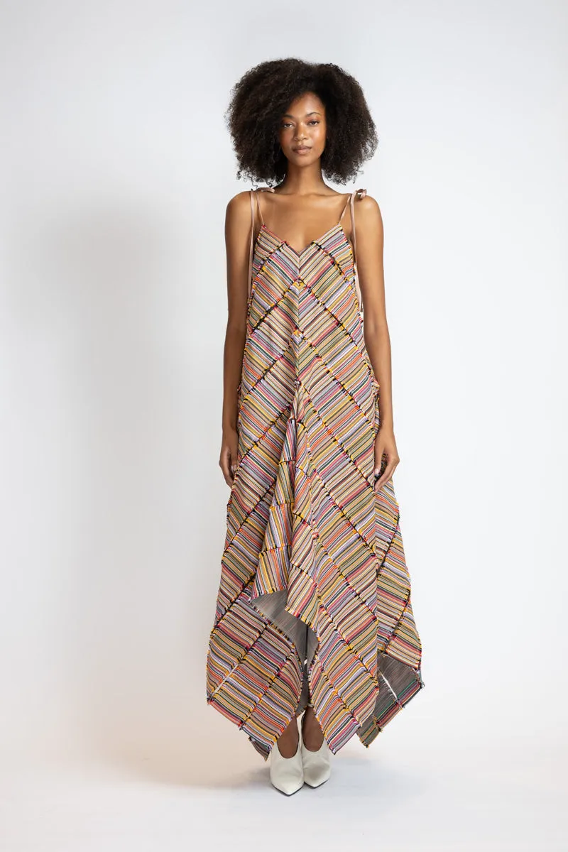 Mashru Jacquard And Tulle Panelled Trapeze Dress
