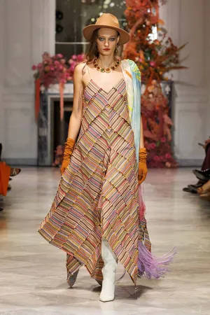 Mashru Jacquard And Tulle Panelled Trapeze Dress